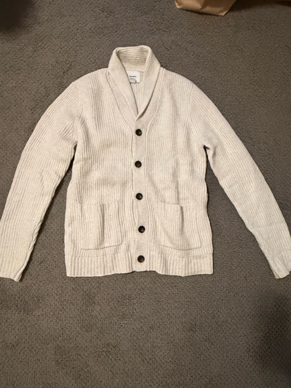 Old Navy Cream Shawl Collar Ribbed Button-Front Cardigan M
